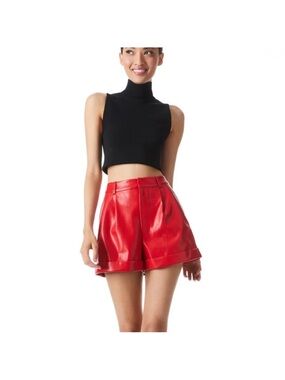 Alice + Olivia Red High-Waist Faux Leather Shorts